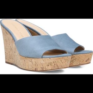 Veronica Beard platform wedges in blue suede.